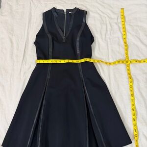 Rebecca Taylor Black Sleeveless Midi Dress with Leather Trim